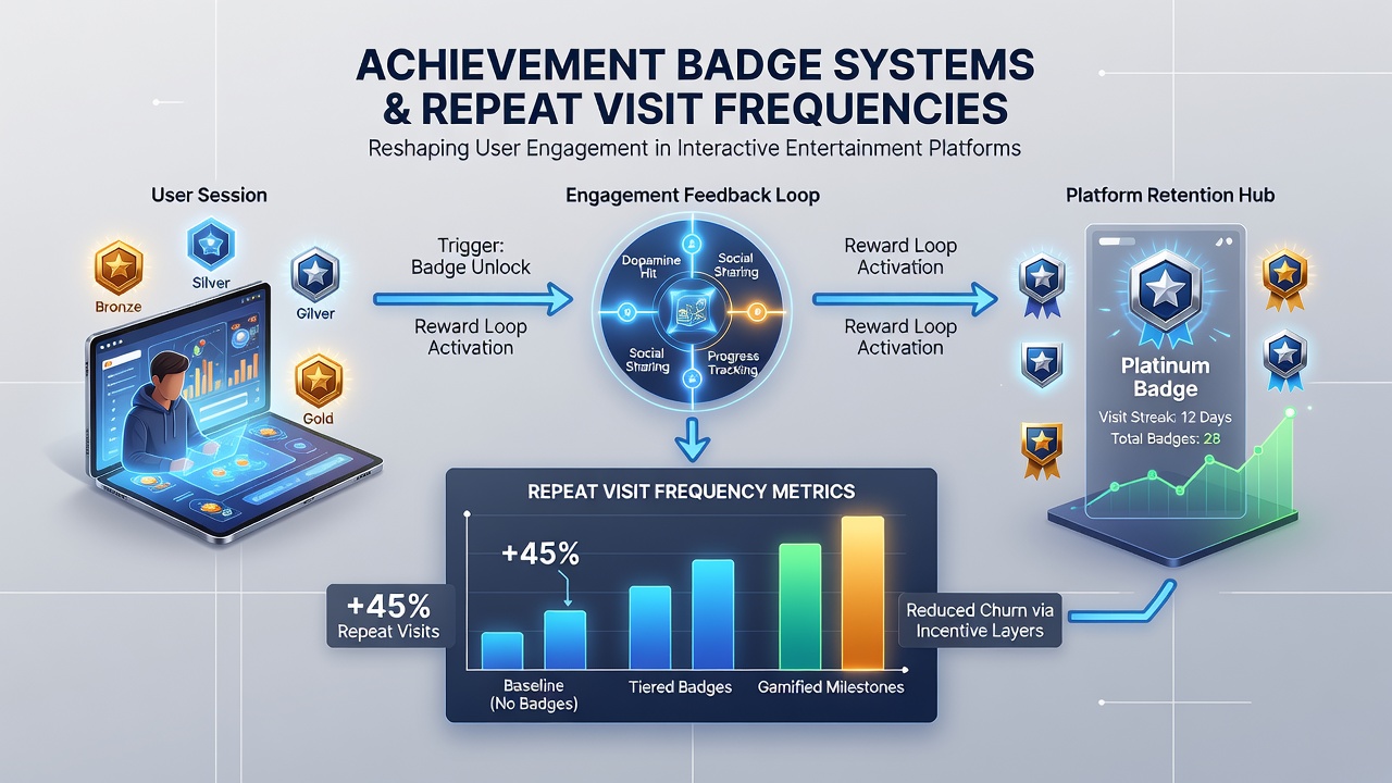 Mobile device screen displaying interactive entertainment app with achievement badges and progress tracking interface
