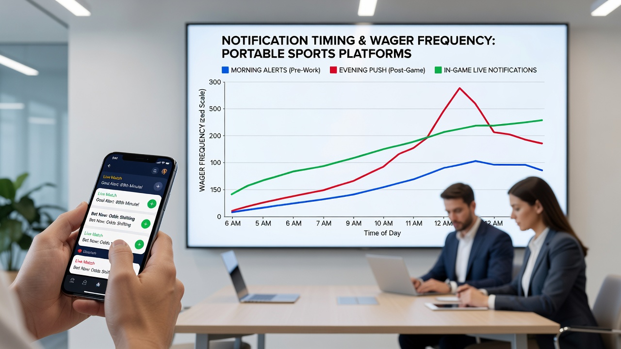Analytics dashboard showing wager frequency spikes aligned with notification delivery times on mobile sports platforms