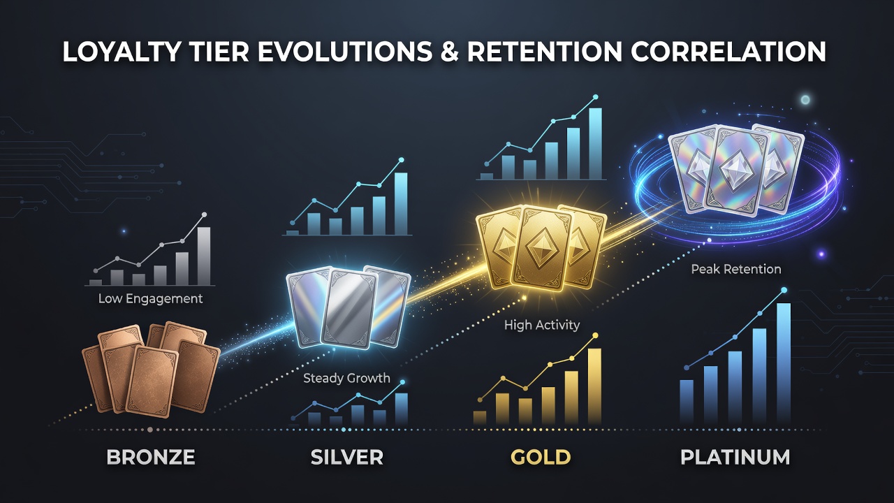 Digital card game interface showing loyalty tier progression and player rewards dashboard