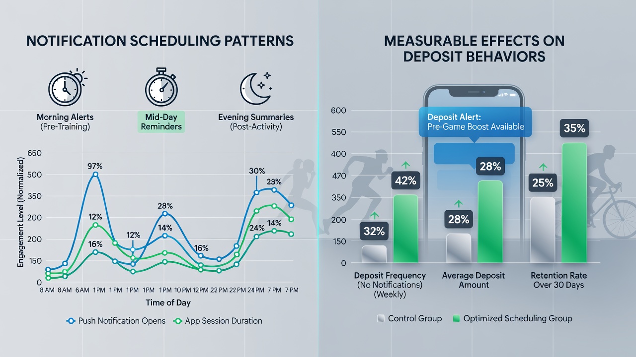 Analytics dashboard showing deposit trends correlated with notification delivery times in sports betting applications