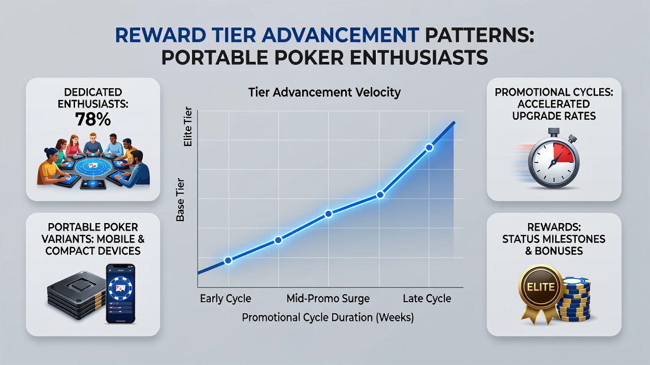 Mobile poker players advancing through reward tiers during a promotional event on handheld devices