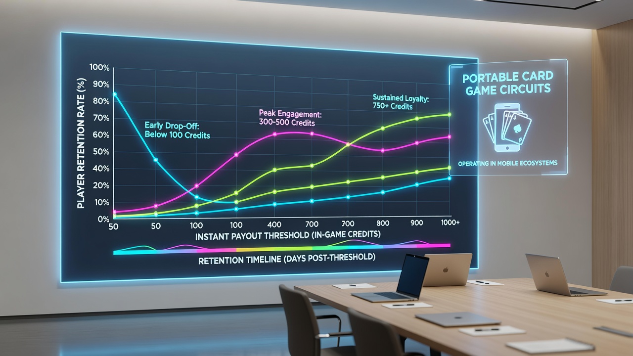 Data visualization showing retention metrics tied to payout thresholds in mobile card games