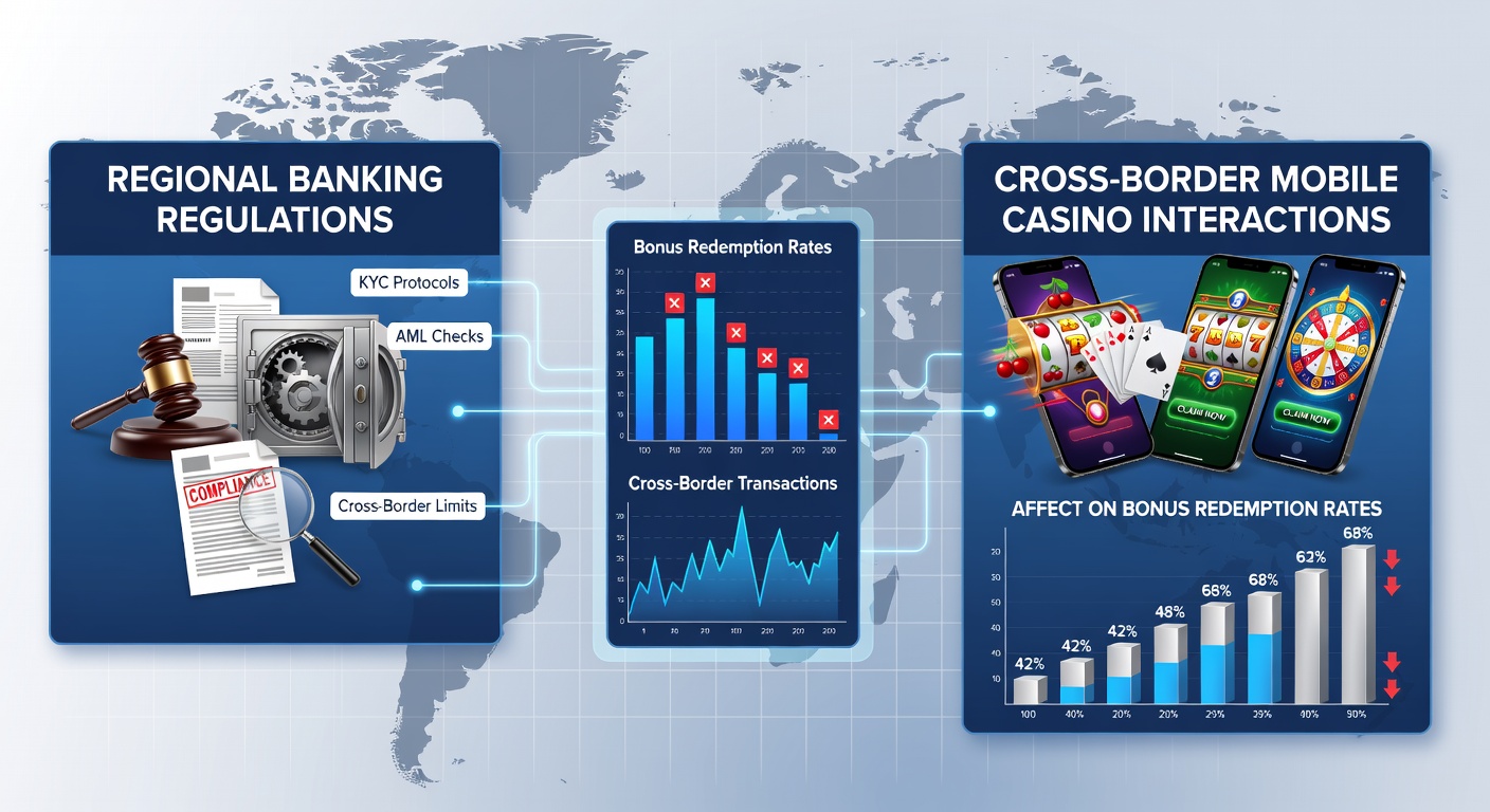 Mobile casino interface displaying cross-border bonus redemption options under varying regional banking rules